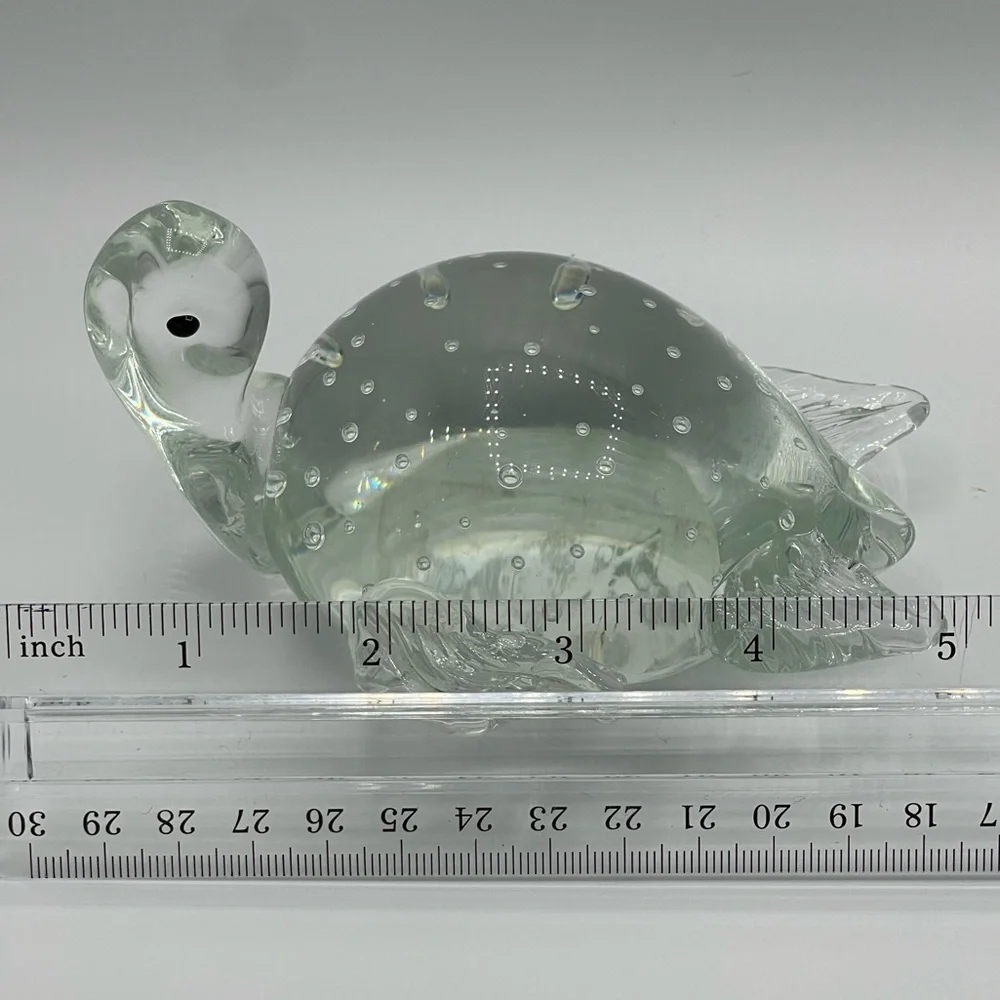 West Elm: Hand Blown Sea Turtle Clear Glass Paperweight with Bullicante Bubbles